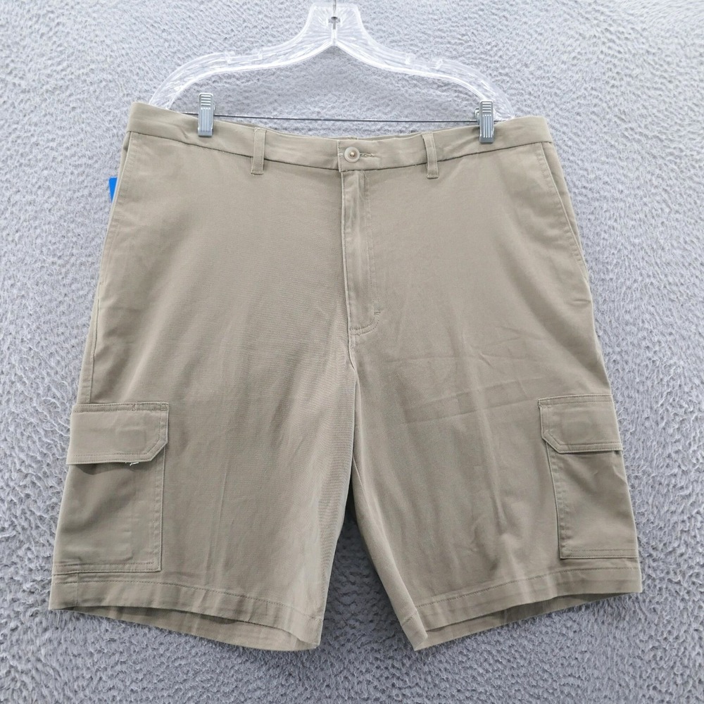 Haggar Mens Khaki Cargo Shorts 38 Size Stretch Twill Flex Waistband Tan